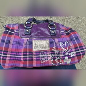 Coach Purple and Pink Plaid Shoulder Bag